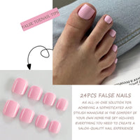 NLFOX French False Toenails - 24pcs Press On Toe Nails - Baby Pink Toe Press On Nails - High Glossy Fake Toe Nail with Glue On - Full Cover Toenail-Tips for Women Nails Art Manicure