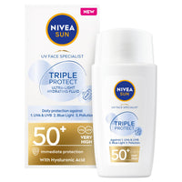 Nivea Sun NIVEA SUN Triple Protect Light Sun Fluid SPF50+ (40ml), Face Sun Cream SPF50 with Hyaluron, Protects Against UV, Blue Light and Pollution, Daily Face Sunscreen