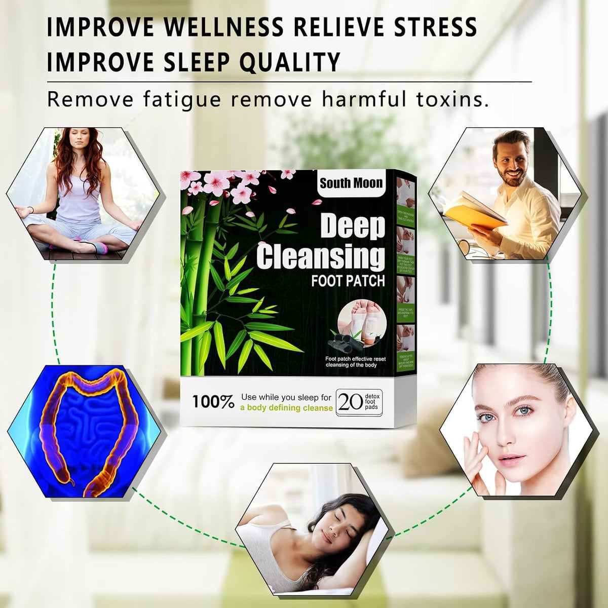 Ganbaro 20 Pcs Detox Foot Patches,Natural Detox Foot Pads with Bamboo Vinegar and Ginger,Foot Patches to Help Remove Toxins & Improve Sleep Quality Enhance Blood Circulation,Stress Relief,Relaxation