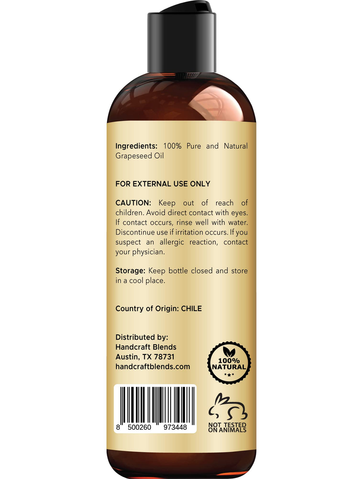 Handcraft Blends Grapeseed Oil - Cold-Pressed 236 ml - 100% Pure and Natural - Premium Grade Carrier Oil for Skin and Hair - Hair and Body - Hexane-Free