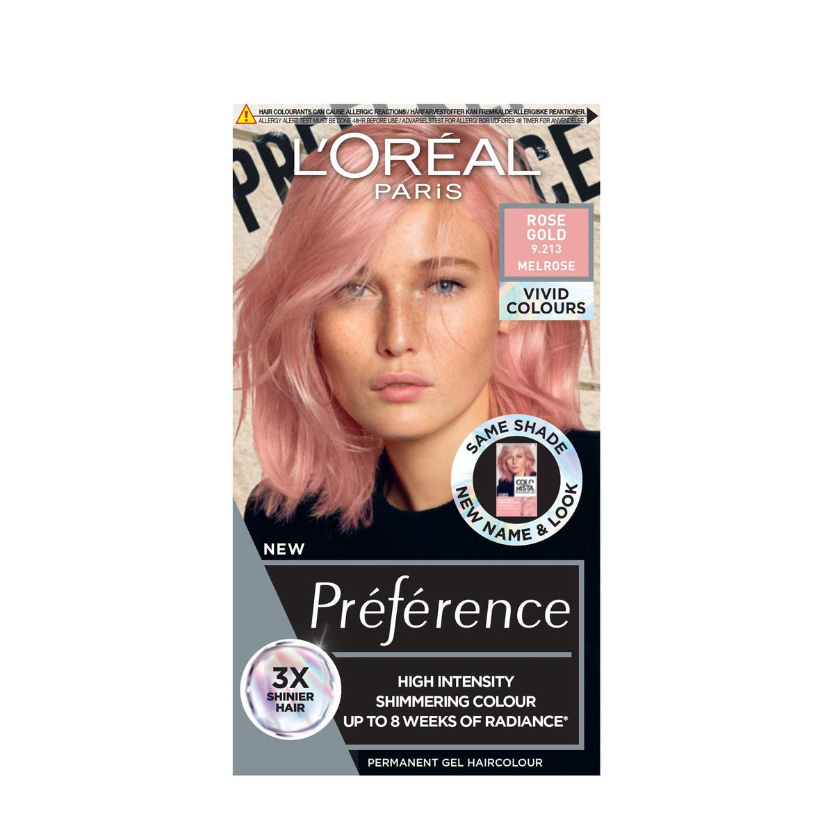 L'Oreal Paris L'Oréal Paris Permanent Hair Colour, Long-Lasting Shine and Intense Colour, For up to 8 Weeks, Preference Vivids (Colorista), Rose Gold 9.214, x1 pack