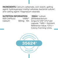 Alflorex Plus Calcium – Daily Gut Health Probiotics - Contains Calcium & Bifidobacterium Longum Bacterial Culture Strain 35624 – No Refrigeration Required - 30 Capsules