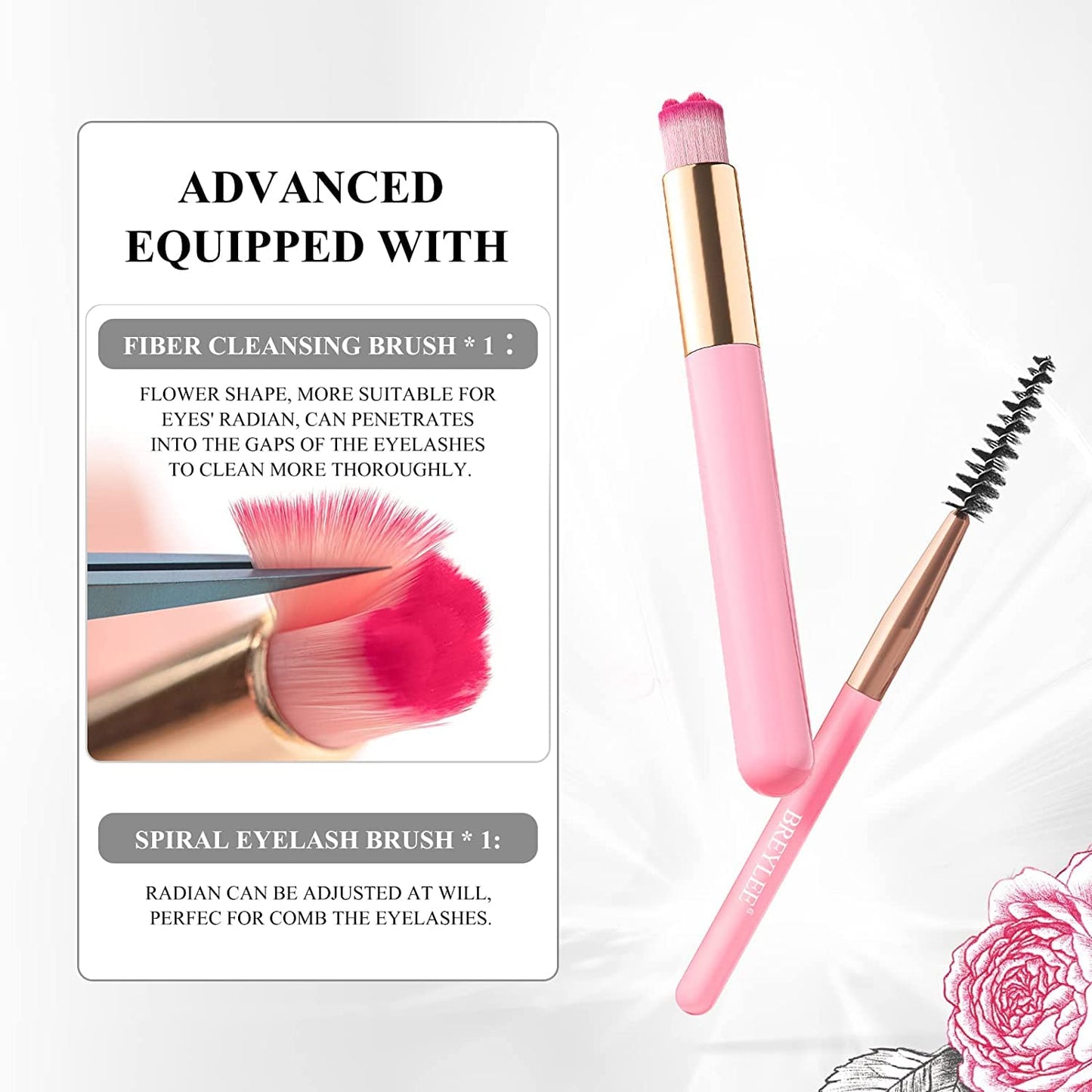 BREYLEE Lash Shampoo Kit 60ml, Rinse Bottle & 2 Brushes, for Extensions