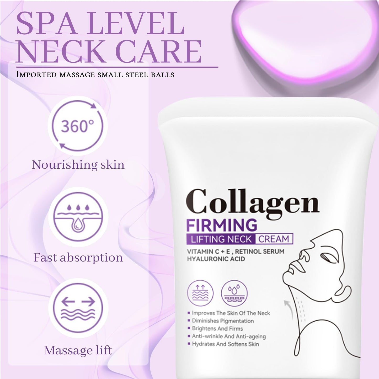 XdealCozyxc Neck Firming Cream with Roller, Collagen Neck Tightening Cream for Tightening Skin, Moisturizing