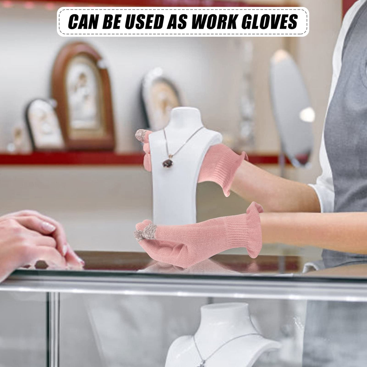 AovYoo 2 Pairs 100% Cotton Gloves for Eczema Dry Hands, Moisturising Gloves Touchscreen, Eczema Gloves for Women Men, SPA, Hand Care (M)