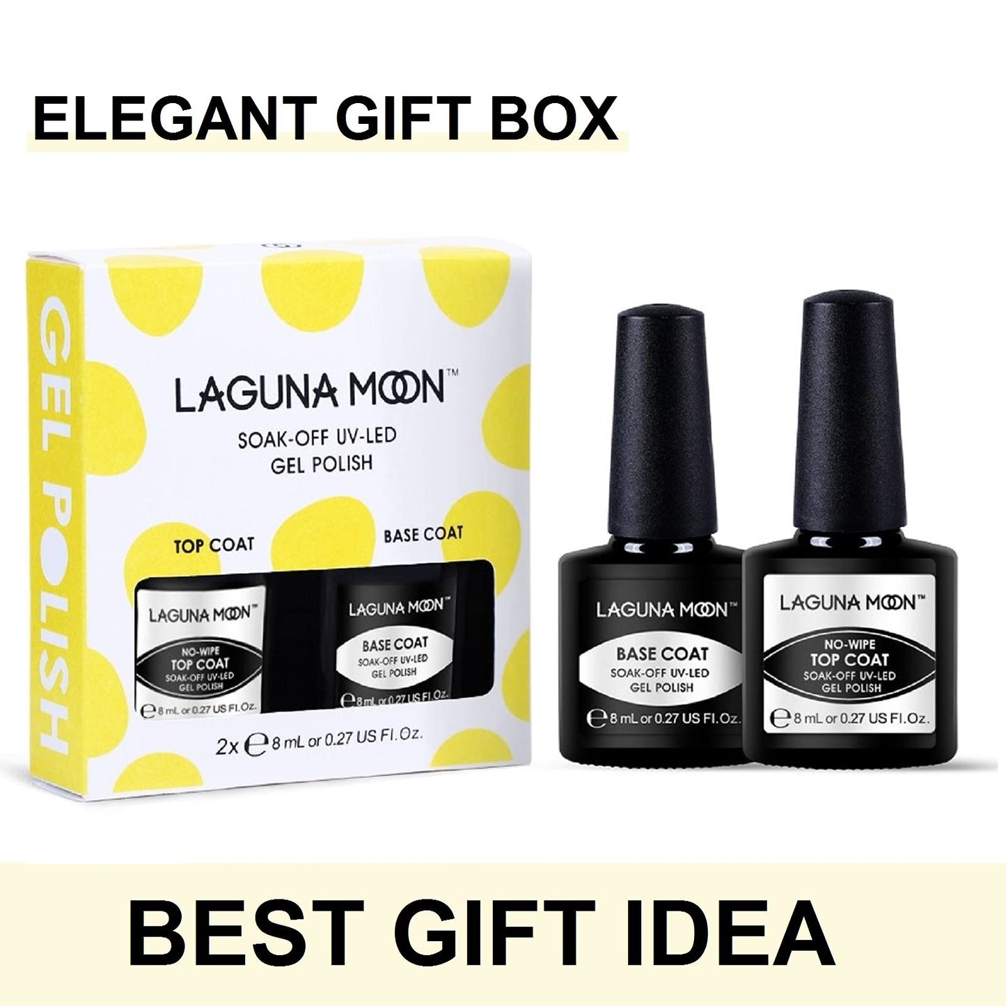 Lagunamoon LagunaMoon Gel Nail Polish Base Coat and No Wipe Top Coat Gel Polish Set Soak Off UV LED Nail Varnish Lacquer Manicure Set 2 × 8ml