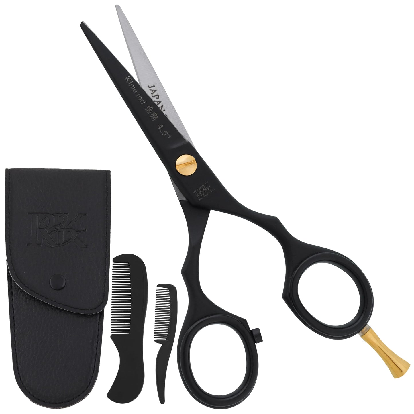 Hoof n Paw 4.5" RnK Moustache & Beard Scissors - 4.5 inch Japanese Stainless Steel Moustache Scissors with Moustache Comb & Pouch, Precision Grooming Tools for Men Featuring Razer Sharp Hand honned Edge
