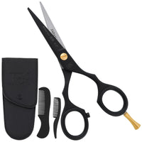 Hoof n Paw 4.5" RnK Moustache & Beard Scissors - 4.5 inch Japanese Stainless Steel Moustache Scissors with Moustache Comb & Pouch, Precision Grooming Tools for Men Featuring Razer Sharp Hand honned Edge