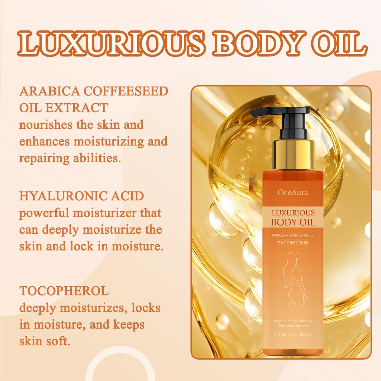 Magic Body Oil Firming 2 PCS Magic Luxury Body Oil, Moisturizing Firming Body Lotion for Smooth and Shiny Skin, Effectively Improves Fine Lines, Soft and Firm,for Women After Bathing, 100ml 3.38 Fl Oz