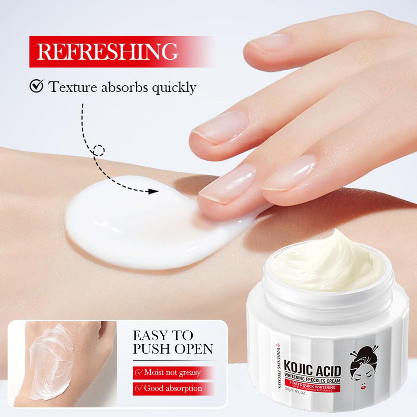 Pothenika Kojic Acid Face Cream Set, Kojic Acid Serum and Skin Lightening Cream, Anti-aging Dark Spot Remover for Face, Hydrating Face Cream Hyaluronic Acid Serum for Dull and Dry Skin(2PCS)