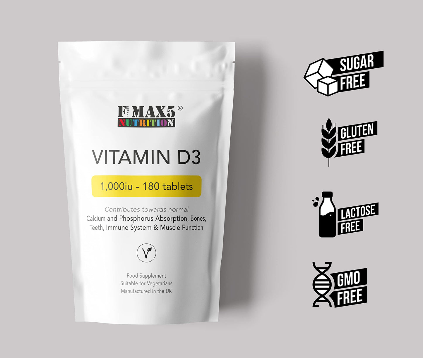 formula max5 nutrition Vitamin D 1000iu | Easy Swallow Micro tablets | One a Day Cholecalciferol VIT D | Vegetarian High Strength Immune System Support Vitamin D Supplement | UK Made (180)