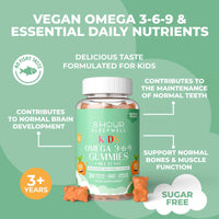 Kids Omega 3, 6 & 9 Gummies – Sugar-Free, Vegan & Gluten-Free | Plant-Based Omega with 8 Essential Vitamins | Chewable, Tasty Alternative to Fish Oil | 1 Month Supply