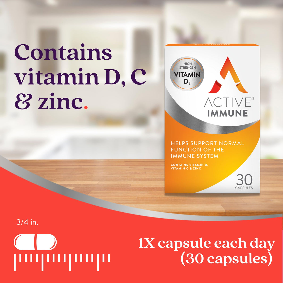 Solvotrin Active Immune Supplement, Vitamin D, C & Zinc, 30 Capsules