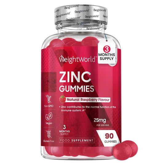 Zinc Gummies 25mg per Gummy – 90 Vegan Zinc Citrate Gummies - Natural Raspberry Flavour – Better Alternative to Bitter Zinc Tablets - Immunity, Skin & Hair Gummies - Zinc Supplement for Men & Women
