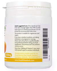Health Leads ...Working With Nature Pure Vitamin C 650mg Capsules, Ascorbic Acid, Unbuffered & Non-GMO, Suitable or Vegetarians & Vegans, Magnesium Stearate Free & No Nasty Additives, Formulated & Made in Wales… (180 Capsules)