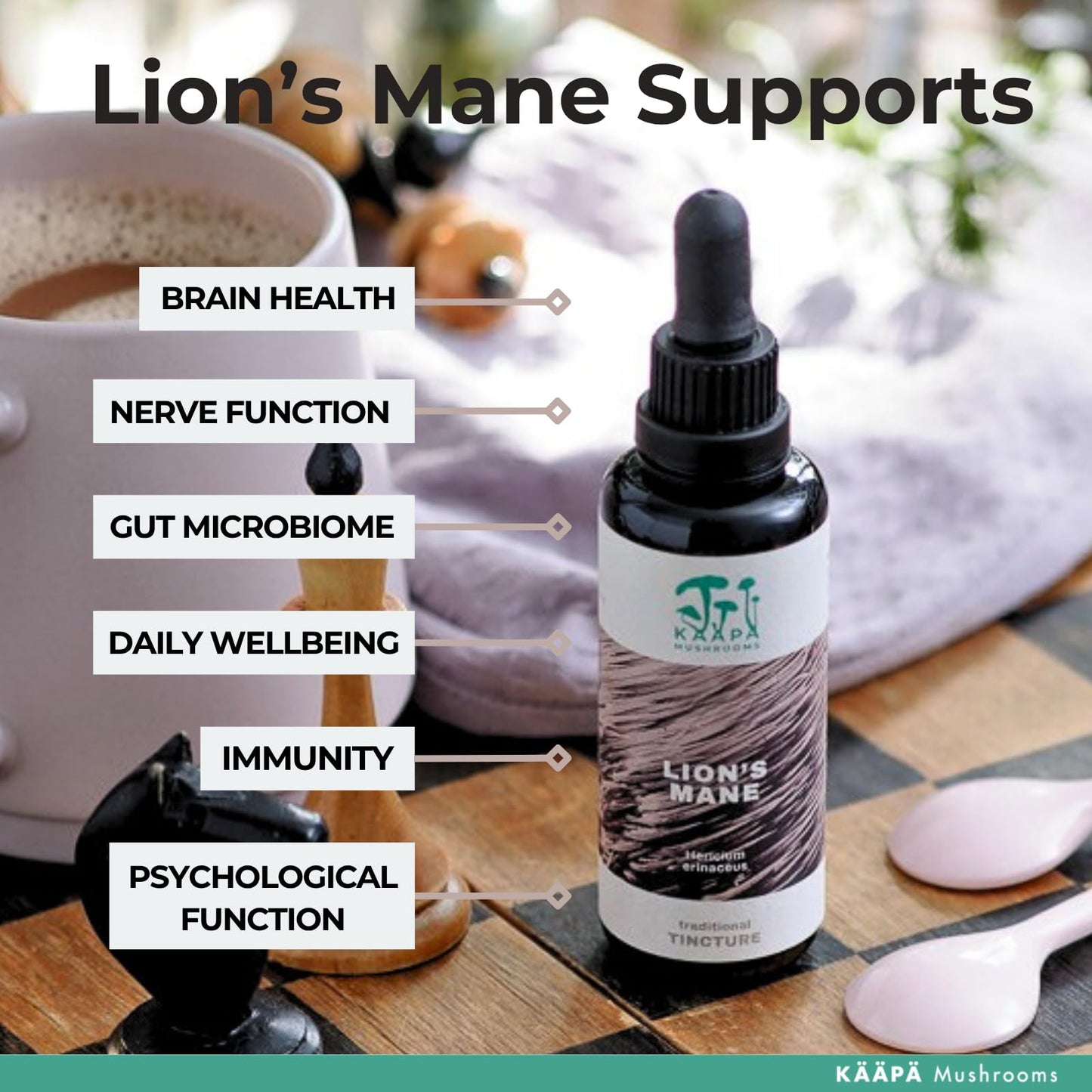 KAAPA Mushrooms KAAPA MUSHROOMS - Lion's Mane Mushroom Extract Tincture - Potent Ultrasonic Extraction | High Potency Lions Mane Supplement for Cognitive Function, Brain & Memory | Grown in Finland - 50ml