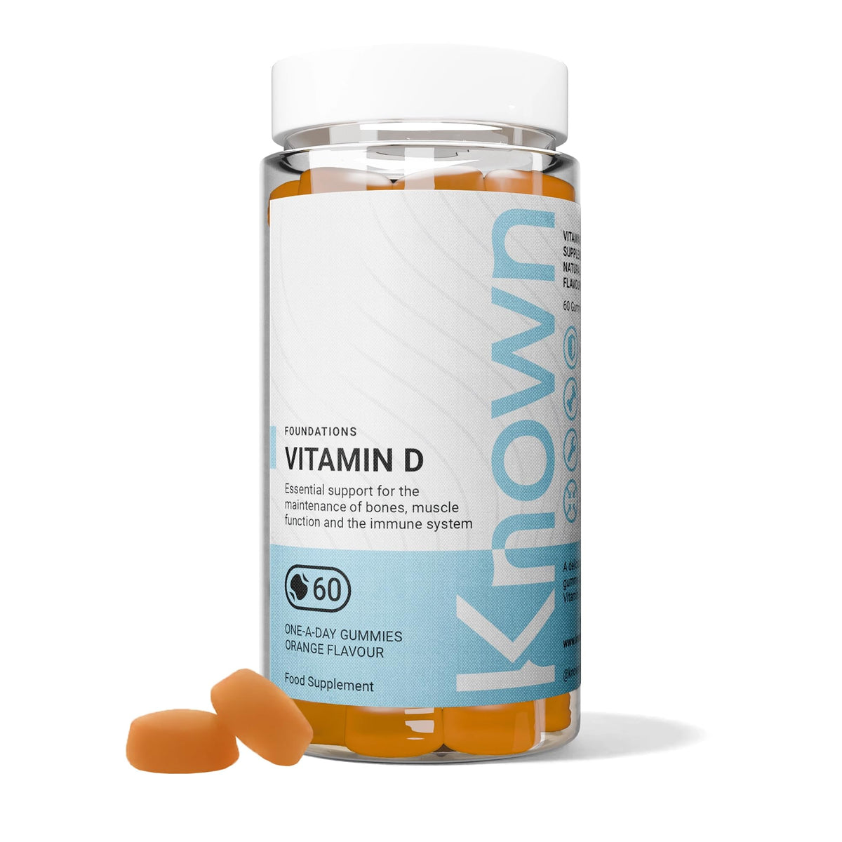 Known 1000IU Vitamin D3 Gummies – Orange Flavour – 25mcg Vitamin D3 – Vegetarian Chewable Gummy Supplement – Immune, Bone & Muscle Support – 2 Month Supply – for Men & Women