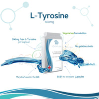 Xspan Labs L-Tyrosine 500mg 120 Capsules - Pure Amino Acid with No Fillers, No Binders or Flow Agents – Nutritional Supplement Suitable for Vegetarians - Made in The UK