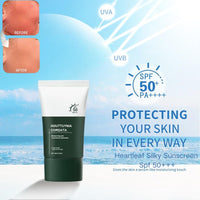 Tianyue Heartleaf Silky Sunscreen Spf 50+++,Korean face moisturizer&Translucent Sunscreen,Lightweight Face Sun Cream,Spf 50 face Moisturiser -Broad Spectrum UV Protection,Non-Greasy, No White Cast 50mL.