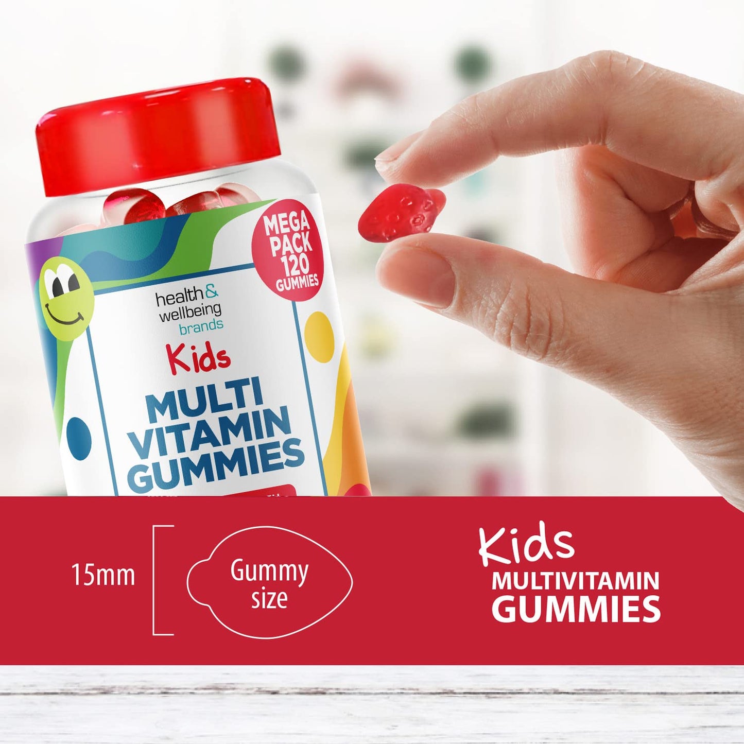 Club Vits Kids Multivitamin 120 Strawberry Flavour Gummies - Strawberry Contains 9 Essential Vitamins + Minerals Including Vitamin C D A & B Vitamins for Childrens - Pack of 120 Chewable Vitamins