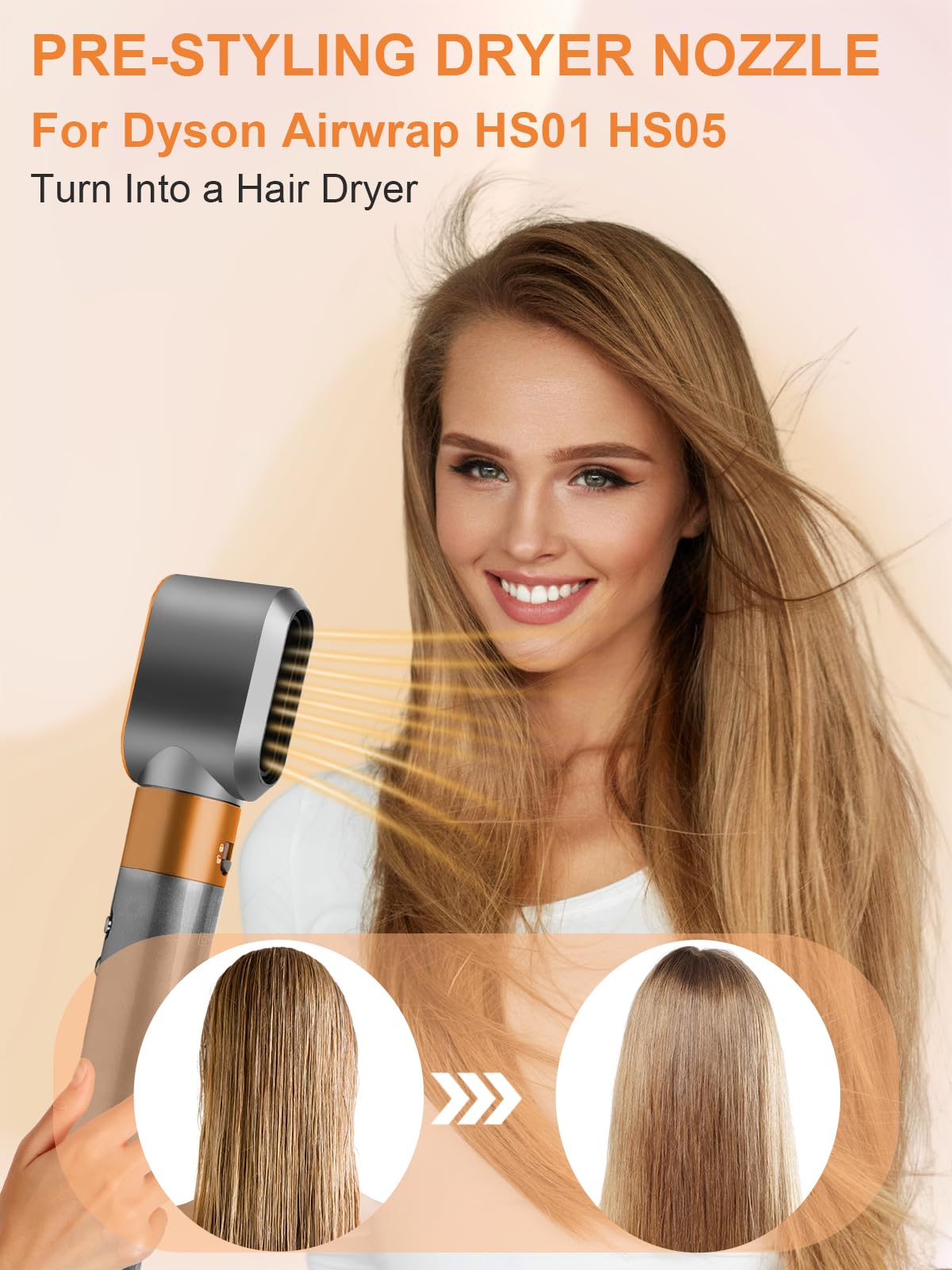 ZEPHBLOW Pre-Styling Dryer Attachment for Dyson Airwrap HS01/HS05, Pre-Shaped Nozzle Replacement Attachment Compatible with Dyson Air wrap, Part NO.969759-01 Gold