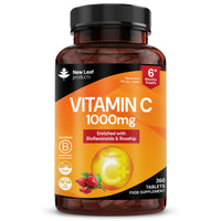 NEW LEAF PRODUCTS Vitamin C Tablets 1000mg - Enriched with Bioflavonoids & Rosehip - Premium Vitamin C Supplements - 360 Vegan Vitamin C Tablets High Strength Ascorbic Acid VIT C for Normal Immune System UK Made