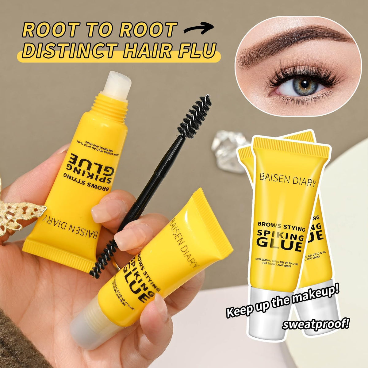 HOPHAT 2PCS Eyebrows Styling Spiking Glue – Long-Lasting Glue for Brows & Edges 2 in 1 Eyebrow Gel, Strong Hold for Fluffy & Defined Brows, Eye Brow Setting Gel 10ml