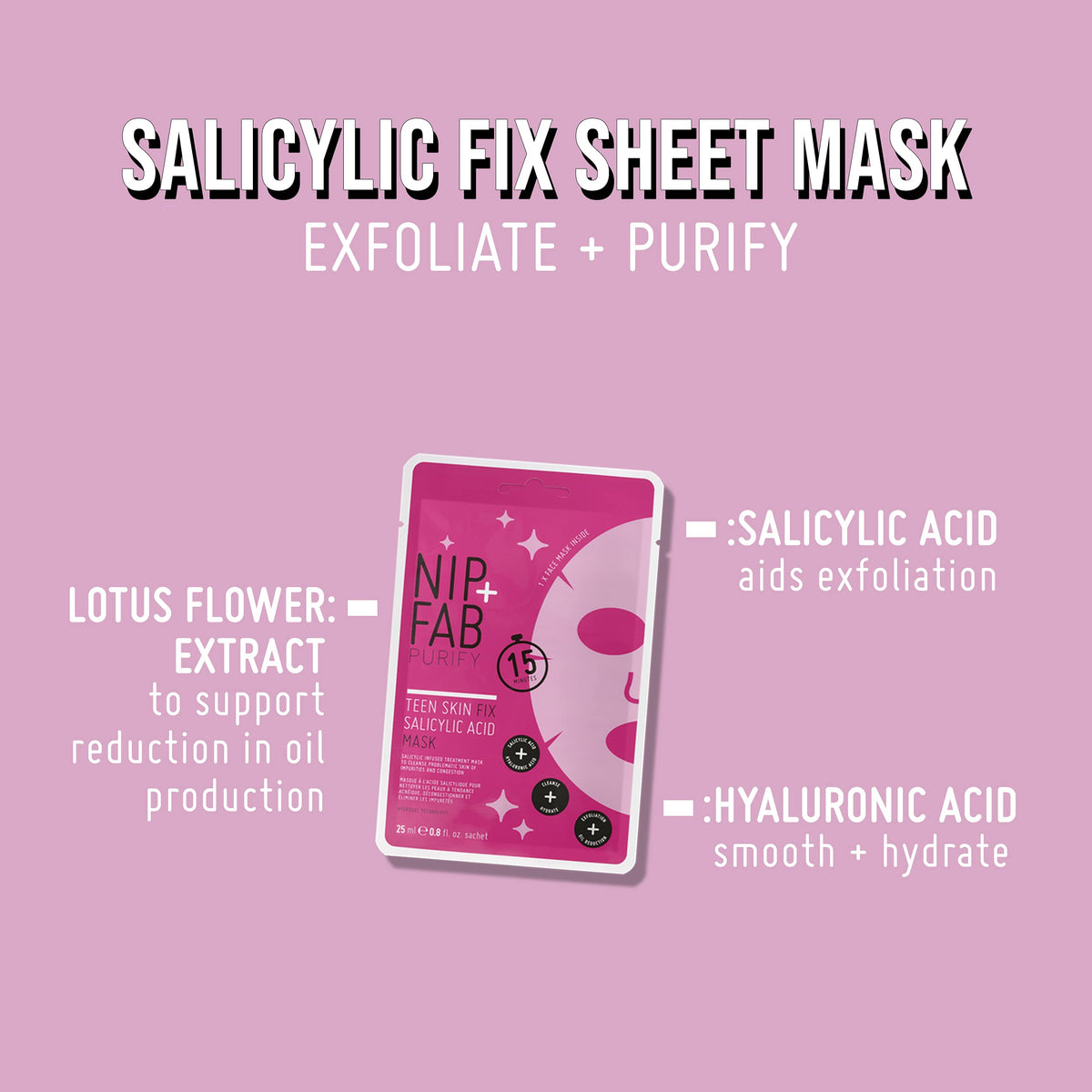 Nip+Fab Nip + Fab Salicylic Acid Fix Sheet Mask for Face with Salicylic Acid, Hyaluronic Acid, Lotus Flower BHA Facial Mask, 24ml