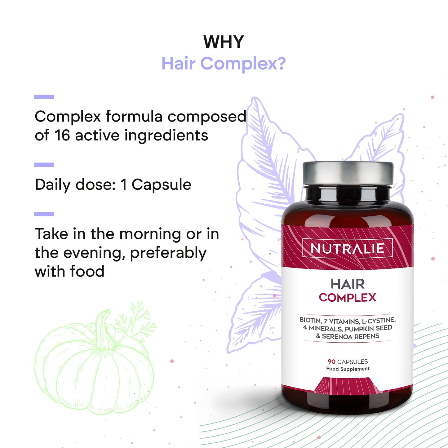 NUTRALIE Hair Vitamins [Award 2022] - Biotin + Zinc + Selenium + L-Cysteine - Hair Supplement for Men and Women - 90 Vegetarian Capsules Nutralie
