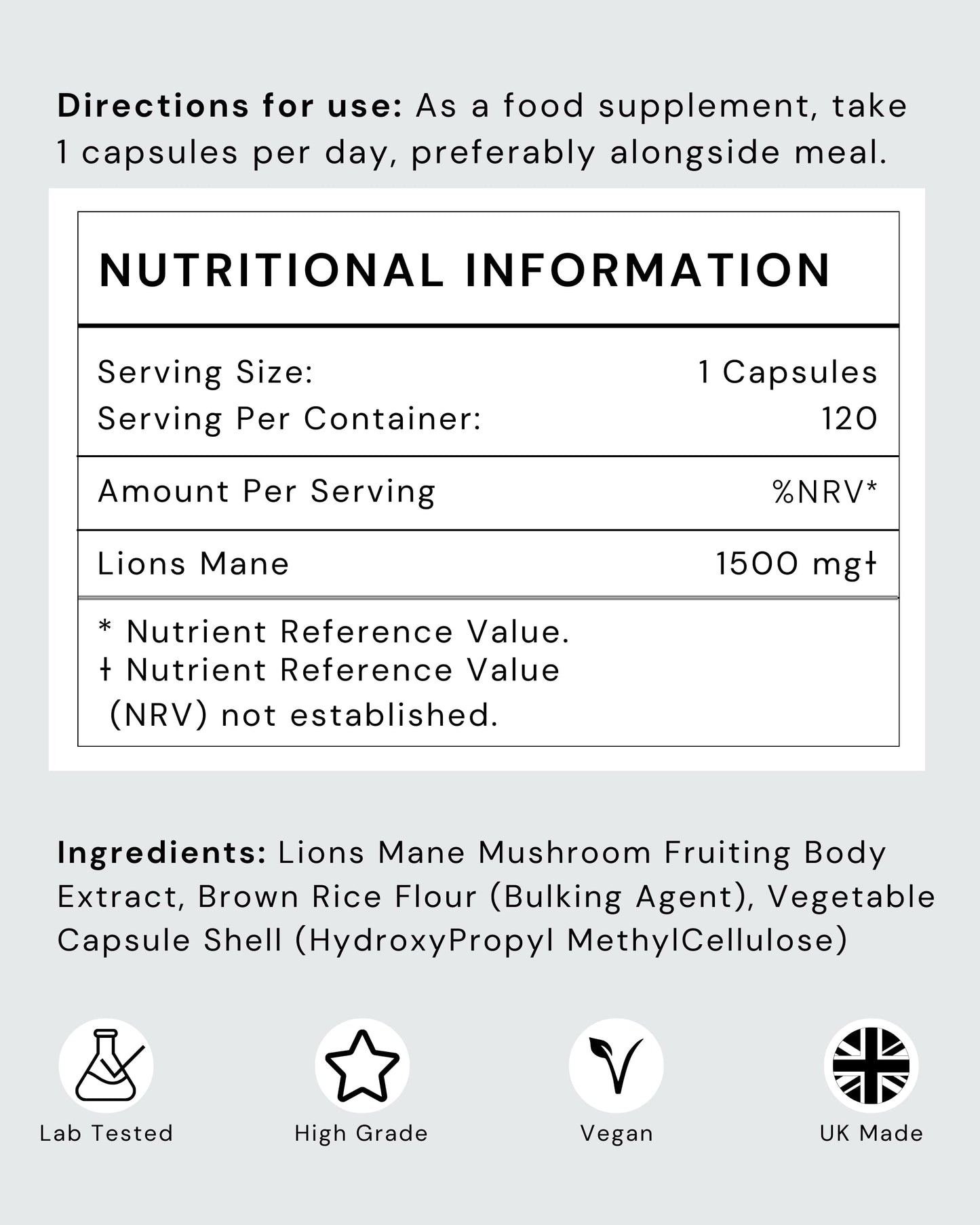 Lions Mane Supplement High Strength - 1500mg per Serving - Brain Fog/Cognitive Supplements by Futuro Labs - Lion’s Mane Mushroom Capsules (Vegan) - 120 Day Supply