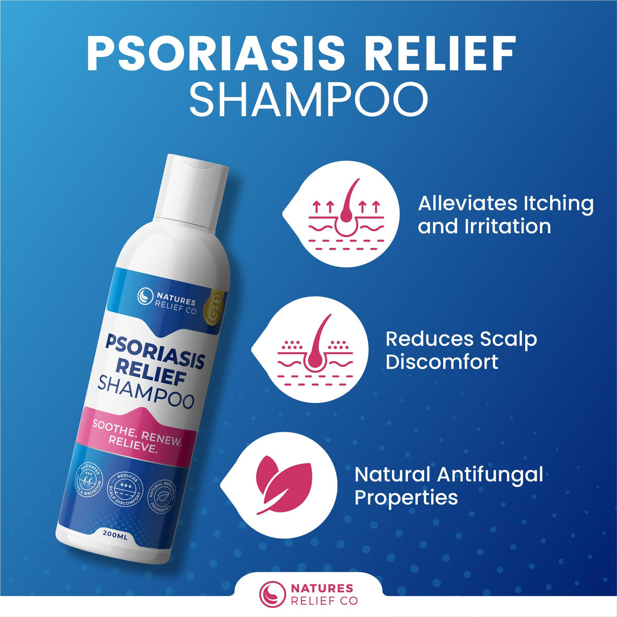 Natures Relief Co Psoriasis Shampoo with Salicylic Acid | Natural Scalp Treatment for Itchy, Flaky, Dry Scalp | Tea Tree, Lemongrass & Aloe Formula | Sulfate-Free, pH-Balanced | Daily Care for Healthy Hair | 200ml