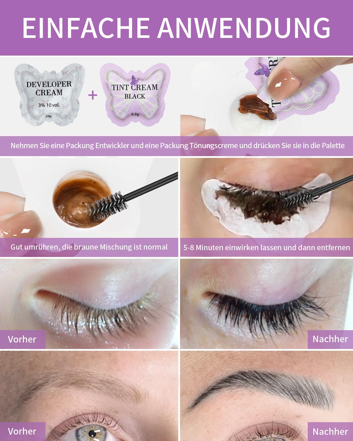 Libeauty Black Eyelash Tint Kit, 2 in 1 Brow & Eye Lash Tint Kit, Individual Package Developer & Black Lash Dye with Tools for Beginners and Salon