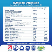 Brain Boost Nootropic High Strength Focus Supplement for Memory, Mood & Clarity with Lions Mane, Ginkgo Biloba, Bacopa, L-Carnitine, Guarana, L-Tyrosine, Rhodiola Rosea, Vitamin B12, B3, B6, & Folate