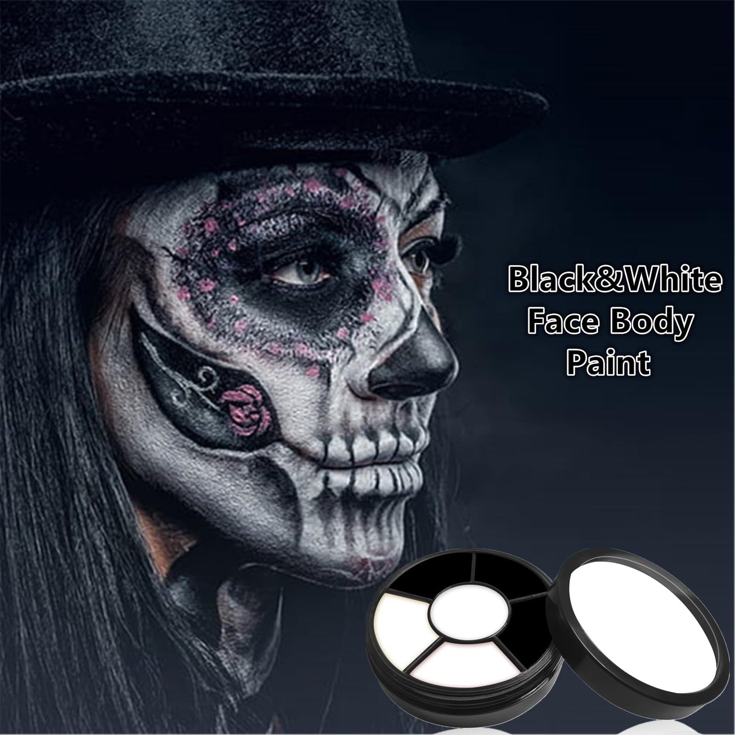 Go Ho Black and White Face Paint Palette,Cream Washable Formula Face Painting for Halloween Cosplay,Body Paint SFX Makeup Palette,Professional Skeleton Skull Makeup Palette