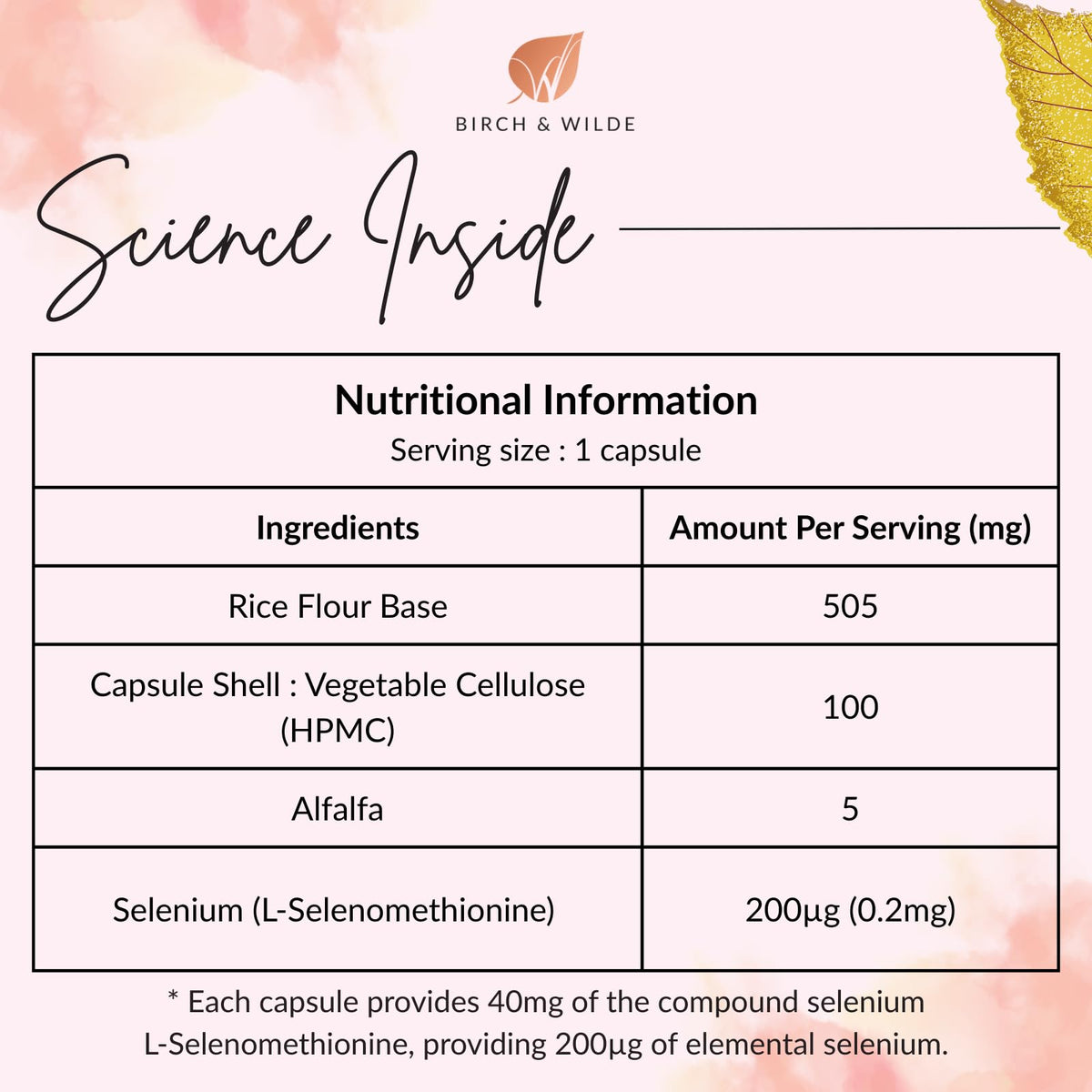 BIRCH & WILDE Selenium 200 μg – High‑Strength Vegan Thyroid & Immune Support Supplement – Antioxidant & Hair Skin Nail Health – UK Made, 60 Capsules (2‑Month Supply)