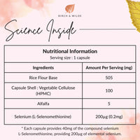BIRCH & WILDE Selenium 200 μg – High‑Strength Vegan Thyroid & Immune Support Supplement – Antioxidant & Hair Skin Nail Health – UK Made, 60 Capsules (2‑Month Supply)