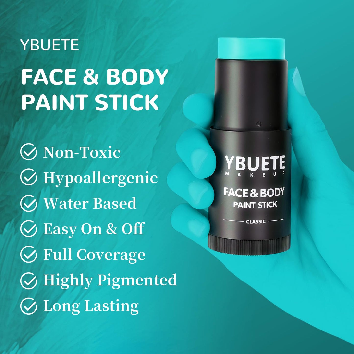 YBUETE Teal Face Body Painting Stick, Professional Teal Full-coverage Cream Face Paint for Halloween SFX Avatar Corpse Bride Cosplay Makeup, Washable Eye Body Stick for Adult Costume Party
