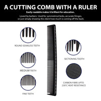 Measure & Style Innovative Black Hair Comb with Built-in Scale Professional Carbon Fiber High Heat Resistant (230°C) Strong Durable and Fine-Toothed By Majestik+