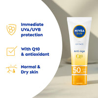 Nivea Sun NIVEA Sun UV Face Anti-Age SPF 50 (50ml), Q10 Protects Against UVA/UVB Rays and Premature Skin Ageing, Anti-Ageing Cream, Fights Fine Lines and Wrinkles