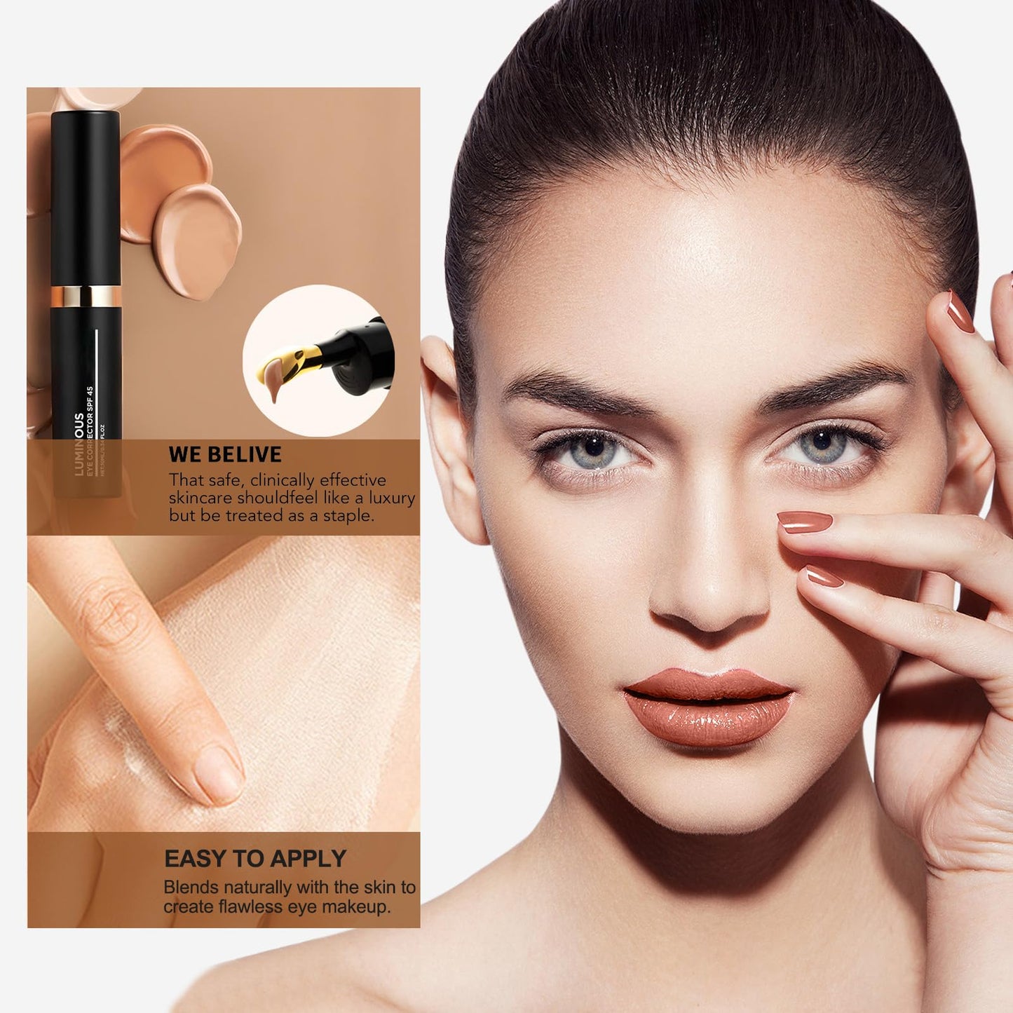 Pothenika Luminous Eye Corrector SPF 45, Flawless Under Eye Brightener, Colour Correcting Under Eye Concealer for Dark Circles, Blemishes and Spots, Full Coverage Eyes Foundation Cream (Fair)