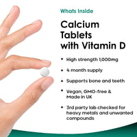 NEW LEAF PRODUCTS Calcium and Vitamin D3 Tablets - Calcium Supplement - 240 High Strength Calcium Tablets Supplement Calcium Vitamin D3 Tablets - Calcium Complex Made in The UK by New Leaf