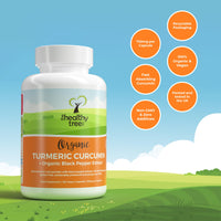 Organic Turmeric Capsules by TheHealthyTree Company - High Strength with BioPerine Black Pepper Extract - Vegan Turmeric Curcumin Root Tablets - 120 x 750mg per Capsule