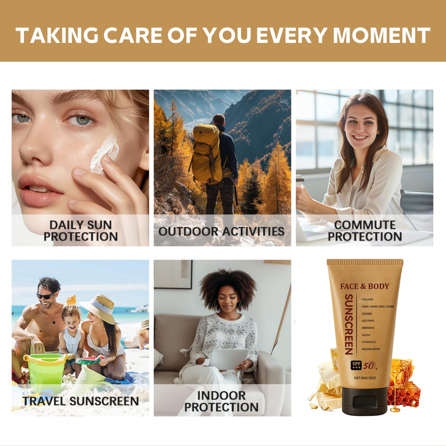 Lumiter Beef Tallow Sunscreen SPF 50+, Organic Sun Cream, Tallow Balm Instant Sun Protection, Spf 50 Face Moisturiser