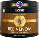 5KIND CLINICAL SKINCARE 5kind Bee Venom Cream UK Maximum Strength 100ml - Bee Venom Comprehensive Cream - Naturally Massage Joints & Muscles, Lower Back, Knee, Neck, Shoulder, Hip & Feet - Responsibly Sourced