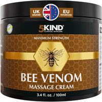 5KIND CLINICAL SKINCARE 5kind Bee Venom Cream UK Maximum Strength 100ml - Bee Venom Comprehensive Cream - Naturally Massage Joints & Muscles, Lower Back, Knee, Neck, Shoulder, Hip & Feet - Responsibly Sourced