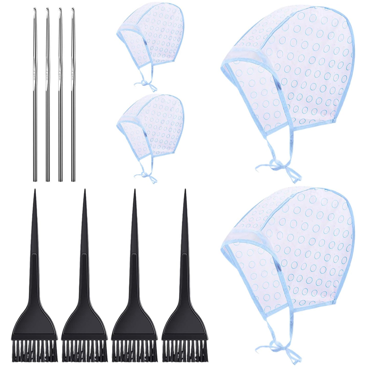 Generic Hair Coloring Highlighting Cap, 4 Hair Disposable Tipping Frosting Cap with 4 Hook and Hair Coloring Brush for Dyeing Hair Salon Home Use