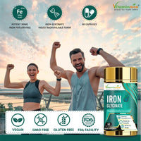 Vitaminnica Because your Health Matters Vitaminnica Iron Glycinate with Vitamin C | Pack of 60 Capsules | Healthy Iron Level for Men & Women