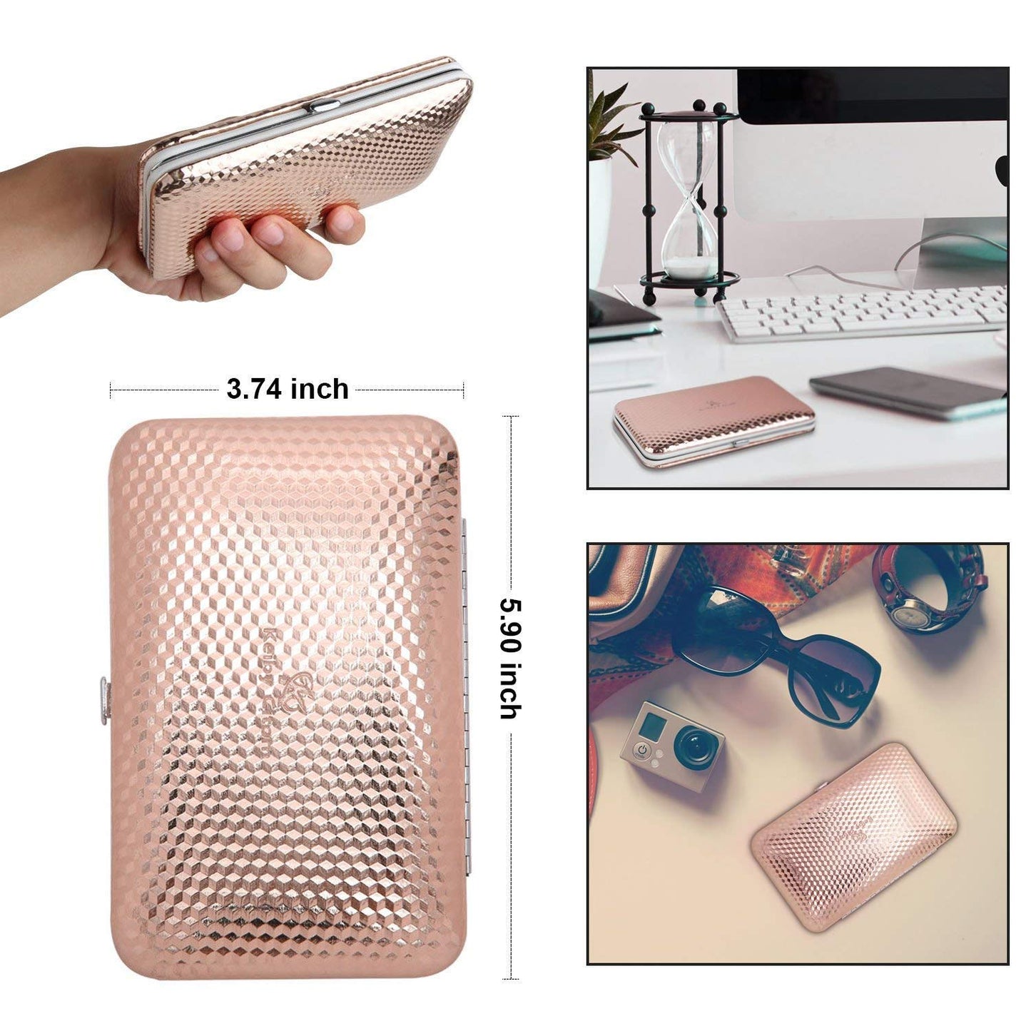 Keiby Citom Manicure Set 18pcs Professional Nail Clippers Kit Pedicure Care Tools-Stainless Steel Grooming Tools with Rose Gold PU Leather Case for Travel & Home (Rose Gold)