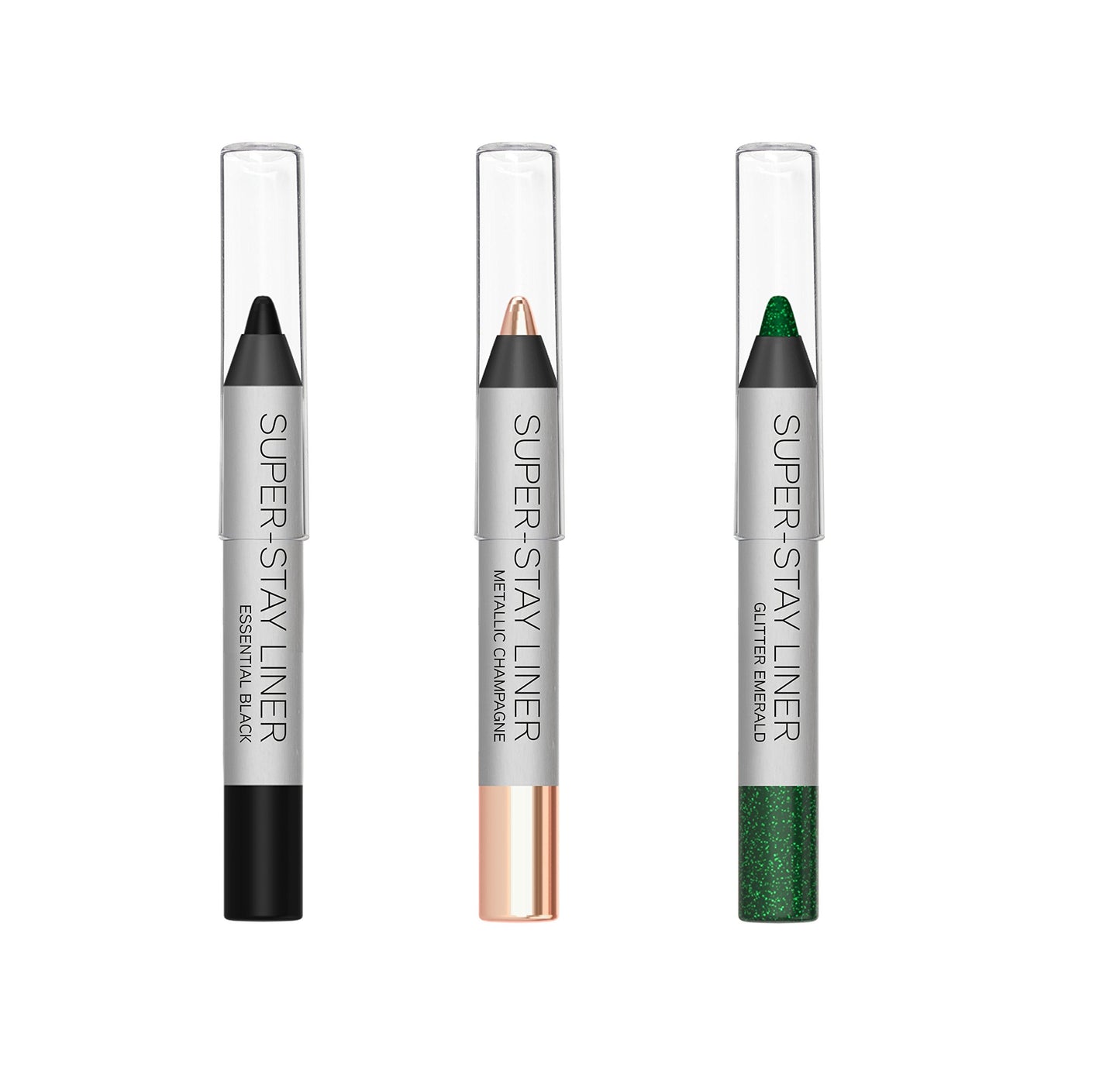 WUNDERBROW WUNDER2 JET SET EYES Makeup Eyeliner Pencil Set of 3 Long Lasting Waterproof Eye Liners, Black, Cream, Green
