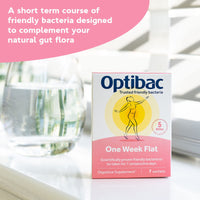 OptiBac Optibac Probiotics One Week Flat - Vegan Digestive Probiotic Supplement Suitable for Bloating with 5 Billion Bacterial Cultures - 2 Week Supply, 14 Sachets